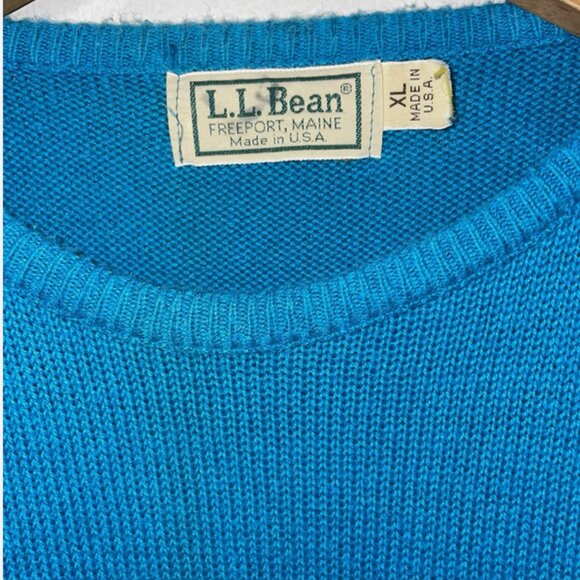 VINTAGE LL Bean Sweater Women XL Blue Pullover Boxy Crop 80’s Crewneck USA - Picture 4 of 7